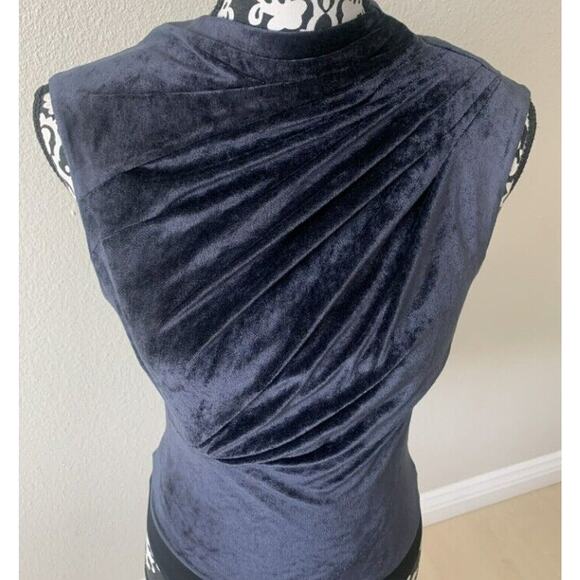 rta Julie Sleeveless Highneck Velvet Bodysuit Extra Small NEW Faux Wrap blue - Picture 1 of 8